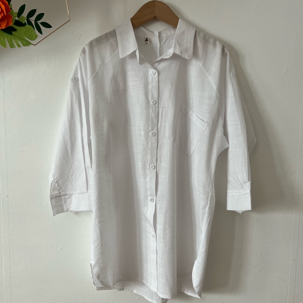 EUC Liu Yuan cotton tunic Medium Korean Dolan sleeve oversized button down